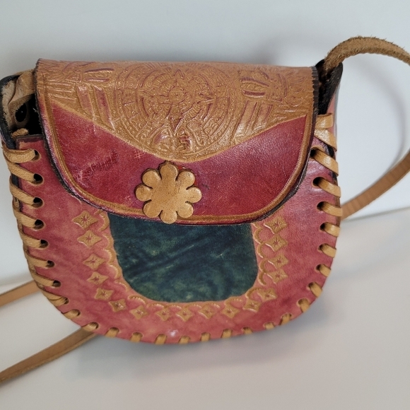 Handmade boho vintage mini leather satchal bag - Picture 2 of 5